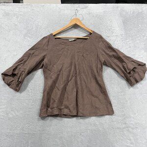 Chalet Top‎ Womens Large 100% Linen USA Made Brown Vintage Boho Hippie